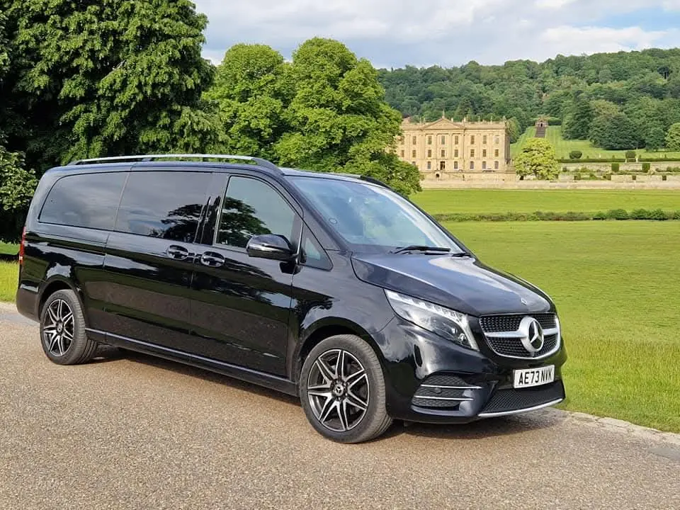 A black Mercedes V-Class on the drive at Chatsworth House