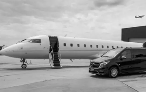 A Mercedes V-Class meeting an arrival on the apron